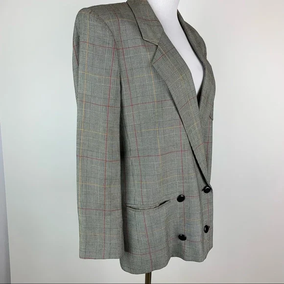 Vintage Jones Wear Plaid Double Breasted Blazer Sz 8 - Picture 5 of 14